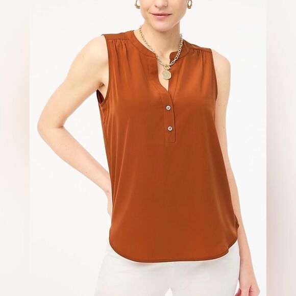 NWT J Crew Blood Orange Extra Large Popover Tank Button Up V Neck Round Hem - Picture 1 of 8